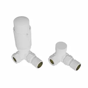 Right Radiators White Corner Thermostatic Valve Radiator Valves with Lockshield Valve 15mm x 1/2"