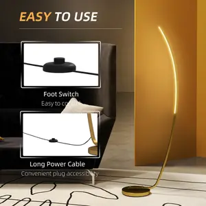 HOMCOM Floor Lamp with LED Strip, Standing Lamp for Living Room, Gold Tone