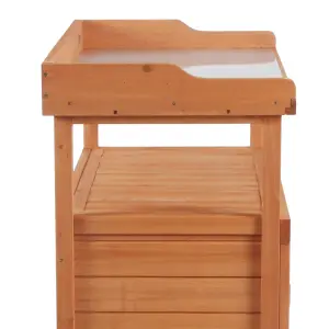 Outsunny 2 In 1 Potting Bench Table w/ Storage Cabinet and Galvanized Table Top