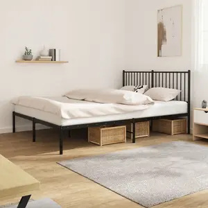 Berkfield Metal Bed Frame with Headboard Black 150x200 cm 5FT King Size