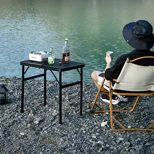 Black Aluminum Alloy  Portable Folding Camping Table with Adjustable Height, Mesh Top, and Storage Layer 66 cm (W)