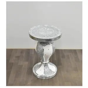 White Silver Side Table Crushed Diamond Glitter Mirrored End Table F063