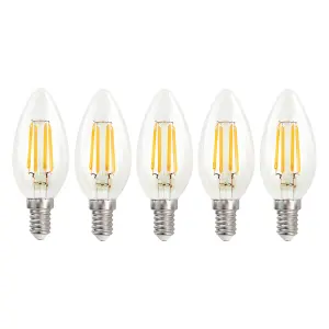 Harper Living 4.5 Watts E14 LED Bulb Clear Candle Warm White Dimmable, Pack of 5