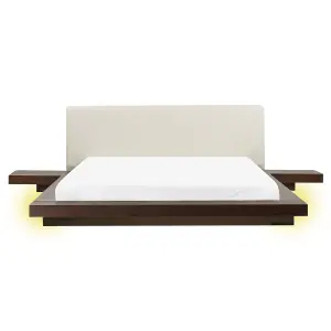 EU King Size Faux Leather Headboard Bed with LED Dark Wood ZEN