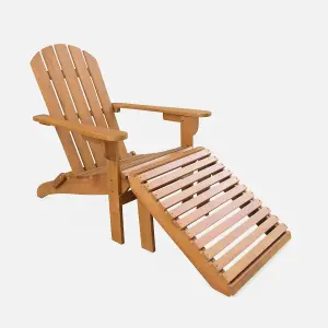 sweeek. Foldable wooden retro garden deck chair with side table Adirondack Salamanca Natural 69x139.2x90 cm