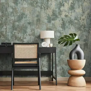 Fine Decor Sierra Concrete Sage Green Metallic Textured Wallpaper FD43065