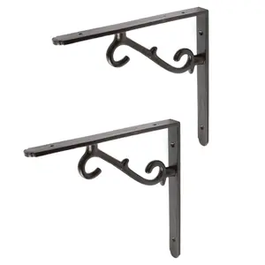 Hammer & Tongs Scroll Iron Shelf Bracket - D205mm - Black - Pack of 2