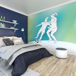 Origin Murals Girls Playing Football Green Matt Smooth Paste the Wall Mural 350cm wide x 280cm high