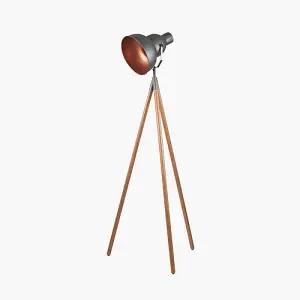 Grey Metal and Natural Wood Tripod Floor Film Light