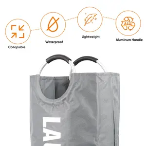 82L Large Collapsible Laundry Basket - GREY