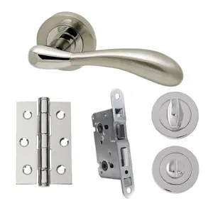 UAP Developer Hornet - Door Handle Pack with Hinges and Bathroom Lock - Polished Chrome/Satin Nickel