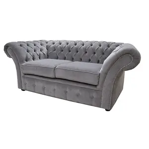 Chesterfield 2 Seater Pimlico Grey Fabric Sofa Settee Bespoke In Balmoral Style