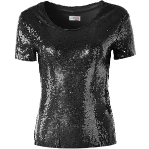 Short Sleeve Sequin Top - black M