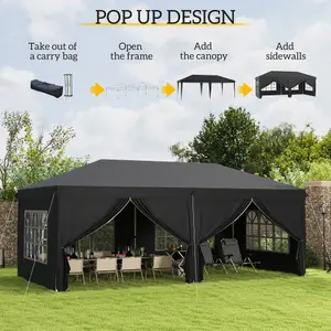 Outsunny 3 x 6m Pop Up Gazebo Height Adjustable Party Tent w/ Storage Bag Black