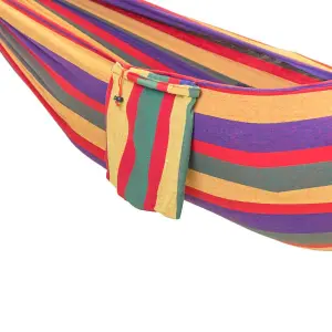 Primrose Rainbow Outdoor Garden Single Hammock With Steel Hammock Stand and Carry Bag