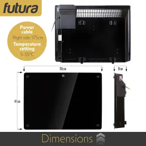 Futura Electric 1000W WIFI Glass Radiator Panel Heater Black Wall Mounted or Floor Standing Bathroom Safe, Timer and Thermostat