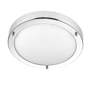 Luminosa Portico Bathroom Flush Ceiling Light Chrome, Frosted Glass IP44, E27