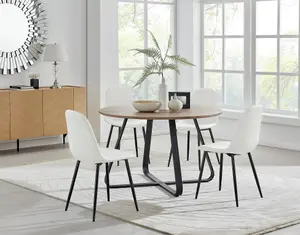 Furniturebox UK Santorini Brown Round Table  & 4 White Corona Black Leg Chairs