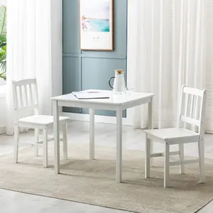 Solid Wooden Kitchen Dining Table and 2 Chairs White by MCC