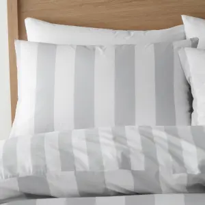 Catherine Lansfield Cove Stripe Reversible Duvet Cover Set with Pillowcases Silver Grey