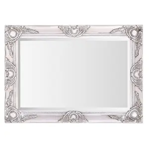 Villanova Solid Wood Flat Wall Mirror Antique Silver / 70cm H x 50cm W