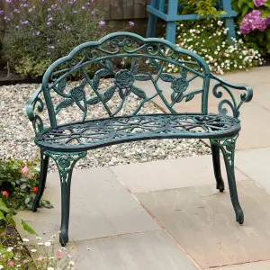 Home Source Rose Cast Iron Garden Bench Green