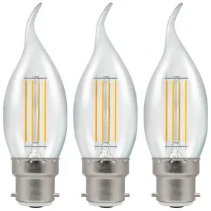 Crompton Lamps LED Bent Tip Candle 5W B22 Dimmable Filament Warm White Clear (40W Eqv) (3 Pack)