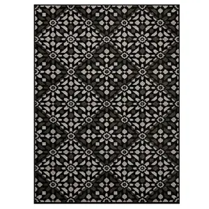 Charcoal Outdoor Rug, Geometric Stain-Resistant Rug For Patio Decks Garden, 6.3mm Modern Outdoor Area Rug-200cm X 285cm