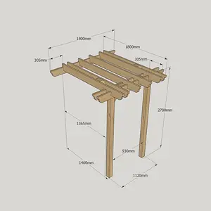 Wall Mounted Double Garden Pergola - Wood - L180 x W180 x H270 cm - Rustic Brown