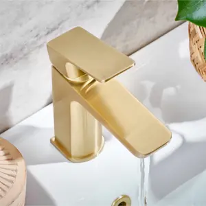 Brushed Brass Gold Muro Mono Basin Mixer Tap t71