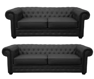 Venus Chesterfield Style Sofa 3 Seater 2 Seater Black Faux Leather