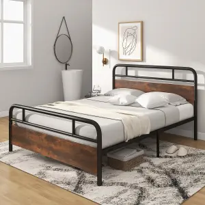 Costway King Size Bed Frame Platform Metal Slats Support Bed W/ Industrial Headboard