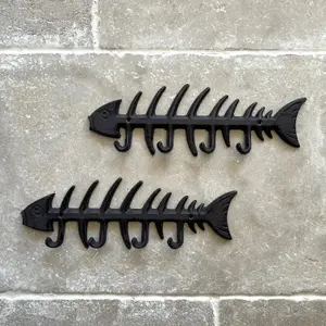 Cast Iron Fish Bone Wall Hook Racks (Pack of 2)