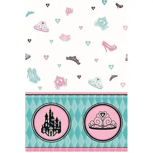 Unique Party Plastic Fairytale Princess Party Table Cover Pink/Teal/White (One Size)