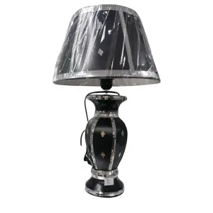 Black Silver Mirrored Table Lamp With Shade Straight Line