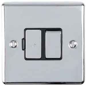 13A DP Switched Fuse Spur CHROME & Black Mains Isolation Wall Plate