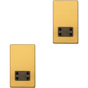 2 PACK 230V 115V Twin Shaver Socket Wall Plate SCREWLESS SATIN BRASS Bathroom