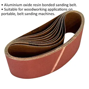 10 Pack of 100mm x 620mm Sanding Belts - 100 Grit Aluminium Oxide for Woodworking