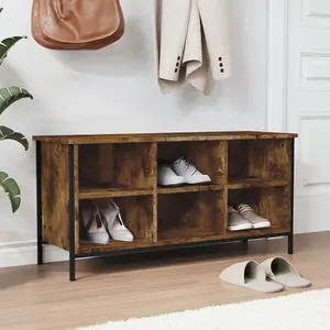 Shoe Cabinet Smoked Oak 100x35x50 cm Engineered Wood