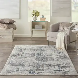 Ivory Blue Modern Easy to Clean Floral Optical/ (3D) Rug For Dining Room Bedroom Living Room-66 X 229cm (Runner)