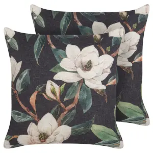 Set of 2 Cushions ZAHRIYE 45 x 45 cm Floral Black