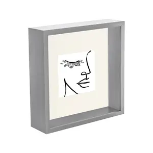 Nicola Spring 3D Deep Box Photo Frame with 4" x 4" Mount - 8" x 8" - Grey