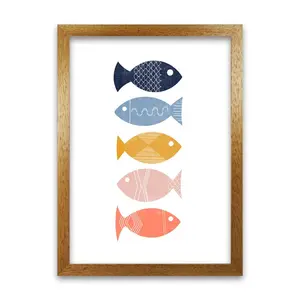 Scandinavian Geometric Fish A - Print Oak Frame / 84cm H x 59cm W x 3cm D