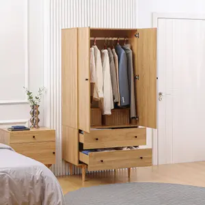 HOMCOM 2 Door Wardrobe with 2 Drawers, Hanging Rail, Clothes Storage Organiser