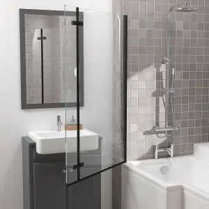 Rinse 810x1400mm Square Bath Shower Screen Bifold 6mm Safety Glass Easy Clean Panel Frameless Pivot Screen Black