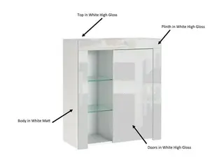 Glass Display Cabinet Unit Bookcase Shelving Storage Small Slim White Gloss Lily