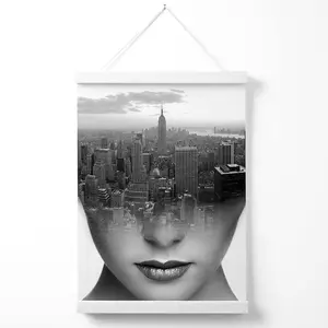 Abstract Girl and City Scape Fashion Black and White Photo Poster with Hanger / 33cm / White