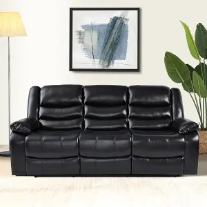 Sorreno Bonded Leather Recliner 3 Seater Sofa In Black