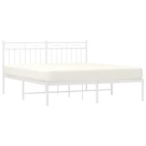 Berkfield Metal Bed Frame with Headboard White 150x200 cm