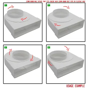 Kair Rotating Elbow Bend Adaptor 204mm x 60mm to 125mm - 5 inch Rectangular to Round 90 Degree Bend Adapter